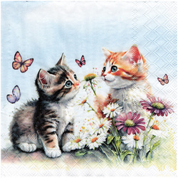 SERVIETTEN 1 Stück Motivservietten Decoupage Napkin 33x33cm,  Kittens in flower field