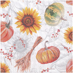 SERVIETTEN 1 Stück Motivservietten Decoupage Napkin 33x33cm, Pumpkins & Sunflowers