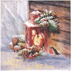 SERVIETTEN 1 Stück Motivservietten Decoupage Napkin 33x33cm - Robin by Laterne Paradiesvogel