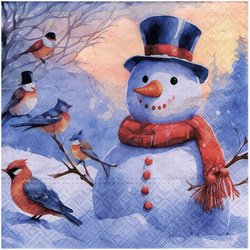 SERVIETTEN 1 Stück Motivservietten Decoupage Napkin 33x33cm - Schneemann und Vögel