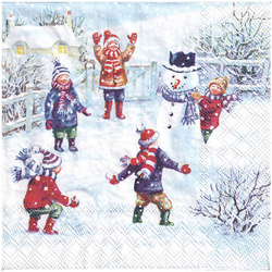 SERVIETTEN 1 Stück Motivservietten Decoupage Napkin 33x33cm - Schneespaß Winter Schneebälle