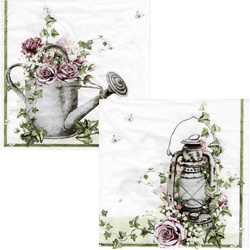 SERVIETTEN 1 Stück Motivservietten Decoupage Napkin 33x33cm, Shabby Rose & Lantern