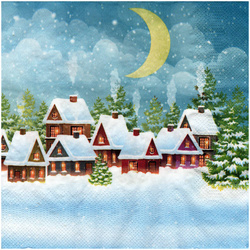 SERVIETTEN 1 Stück Motivservietten Decoupage Napkin 33x33cm, Snowy Village Scene