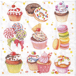 SERVIETTEN 1 Stück Motivservietten Decoupage Napkin 33x33cm, Sweets Süßigkeiten, Muffins