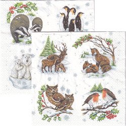 SERVIETTEN 1 Stück Motivservietten Decoupage Napkin 33x33cm - Wintertiere Tiere