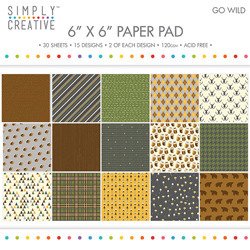 SIMPLY CREATIVE Set 30 Blatt 15x15cm Scrapbooking Craft Papier 120g, Go Wild
