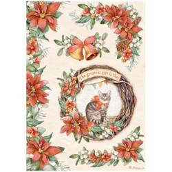 STAMPERIA A4 Reispapier Decoupage Bastelpapier, All Around Christmas Girlanda Katze