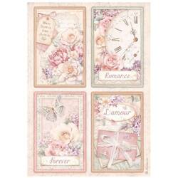 STAMPERIA A4 Reispapier Decoupage Bastelpapier, Romance Forever 4 Karten