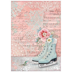 STAMPERIA A4 Reispapier Decoupage Bastelpapier, Sweet Winter Schlittschuhe