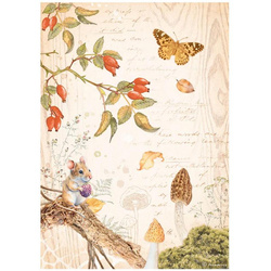 STAMPERIA A4 Reispapier Decoupage Bastelpapier, Woodland Schmetterling und Maus