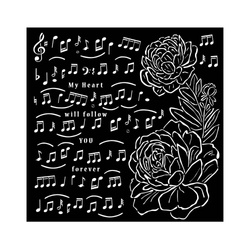 STAMPERIA Mixed Media Schablone STENCIL  Precious Musik und Pfingstrose