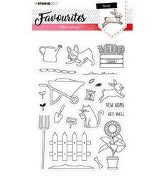 STUDIOLIGHT - Transparent Stempel -Favourites, Katze Hund Schubkarre Zaun