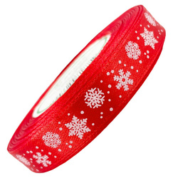 Satinband rot mit Schneeflocken 12mm x 23m