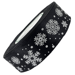Satinband schwarz mit Schneeflocken 25mm x 23m