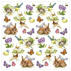 Serviette 33x33cm - Easter Feeling, Kaninchen, Ostern, Schmetterlinge