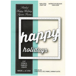 Stanzform - Memory Box - Stitched Happy Holiday Sqare Frame 99265 perforierter Rahmen Weihnachtsbeschriftung