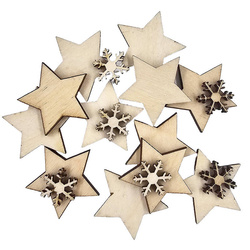 Sterne und Schneeflocken aus Holz - 18 Stück