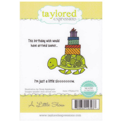 TAYLORED EXPRESSIONS Gummistempel Stempel Motivstempel - Belated Birthday - A little slow Schildkröte mit Geschenken