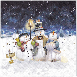 VINTAGE SERVIETTEN 1 Stück Motivservietten Decoupage Napkin 33x33cm, Singing Snowmen