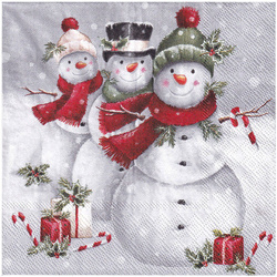 VINTAGE SERVIETTEN 1 Stück Motivservietten Decoupage Napkin 33x33cm, Smiling Snowmen