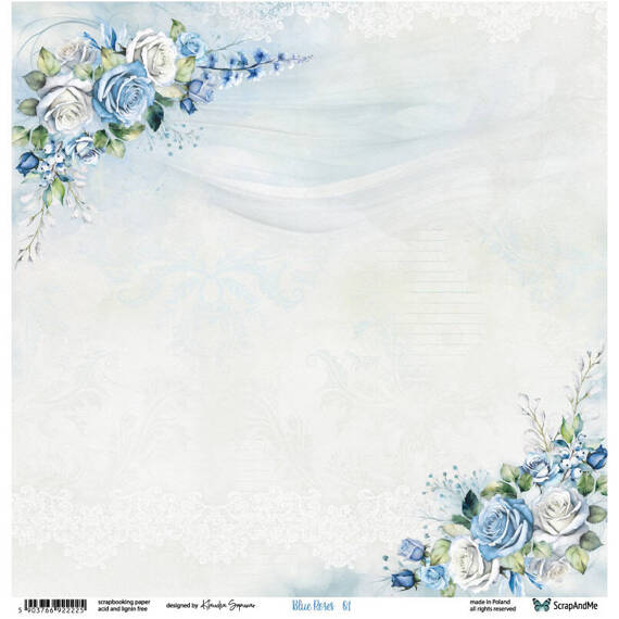 30x30cm doppelseitig Scrapbooking Papier - ScrapAndMe - Blue Roses 01/02