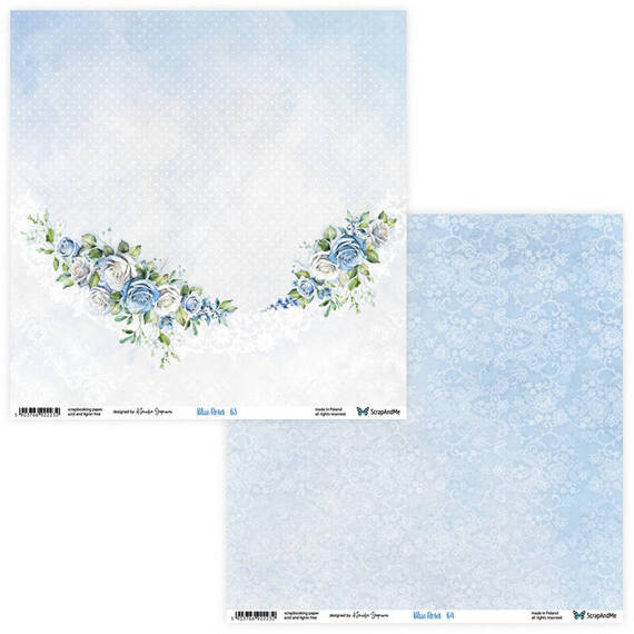 30x30cm doppelseitig Scrapbooking Papier - ScrapAndMe - Blue Roses 03/04
