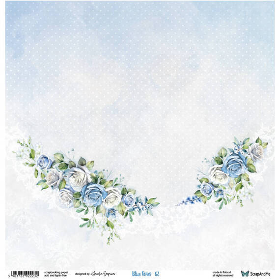 30x30cm doppelseitig Scrapbooking Papier - ScrapAndMe - Blue Roses 03/04