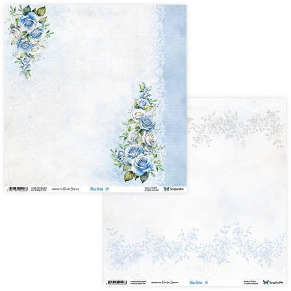 30x30cm doppelseitig Scrapbooking Papier - ScrapAndMe - Blue Roses 09/10