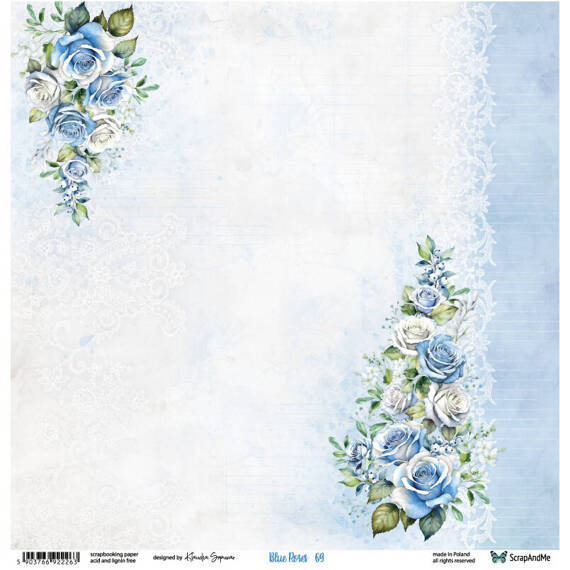 30x30cm doppelseitig Scrapbooking Papier - ScrapAndMe - Blue Roses 09/10