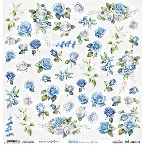 30x30cm doppelseitig Scrapbooking Papier - ScrapAndMe - Blue Roses - Blumen - Ausschneidebogen