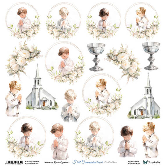 30x30cm doppelseitig Scrapbooking Papier - ScrapAndMe - First Communion boy 4 - Ausschneidebogen