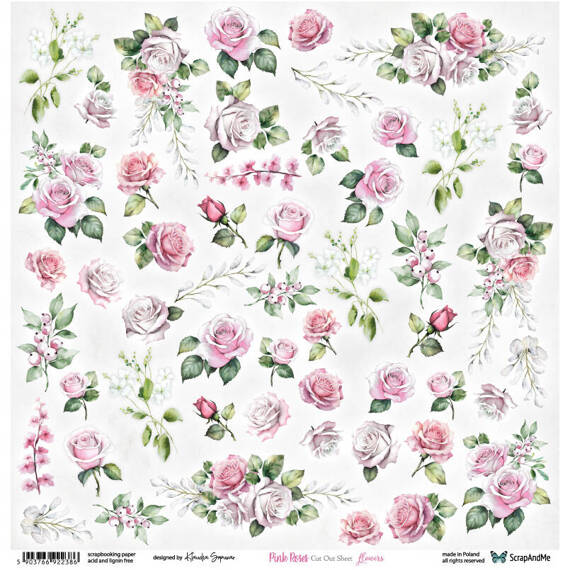 30x30cm doppelseitig Scrapbooking Papier - ScrapAndMe - Pink Roses - Blumen - Ausschneidebogen