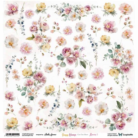 30x30cm doppelseitig Scrapbooking Papier - ScrapAndMe - Sunny Blooms - Flowers 1 - Ausschneidebogen