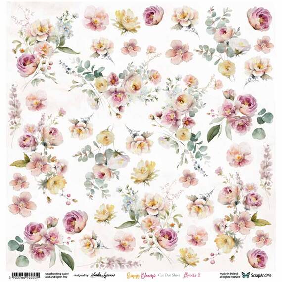 30x30cm doppelseitig Scrapbooking Papier - ScrapAndMe - Sunny Blooms - Flowers 2 - Ausschneidebogen