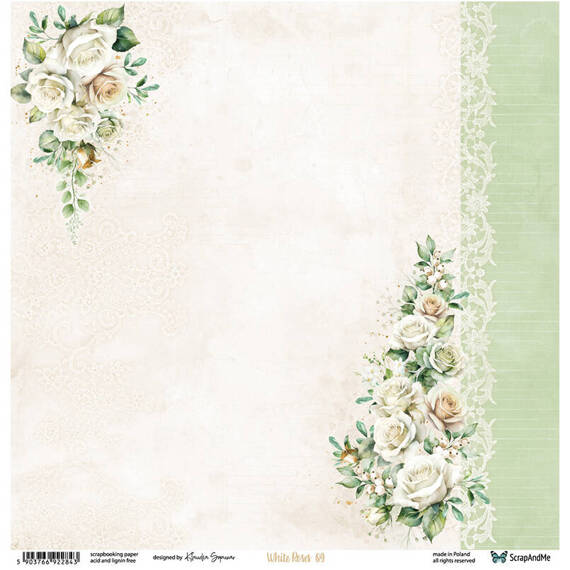 30x30cm doppelseitig Scrapbooking Papier - ScrapAndMe - White Roses 09/10