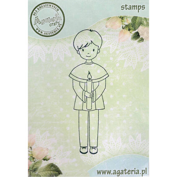 AGATERIA - Transparent Stempel Motivstempel Clear Stamp - Boy with a candle, Junge mit einer Kerze