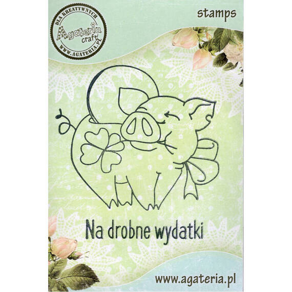 AGATERIA - Transparent Stempel Motivstempel Clear Stamp - Sparschwein + Untertitel PL