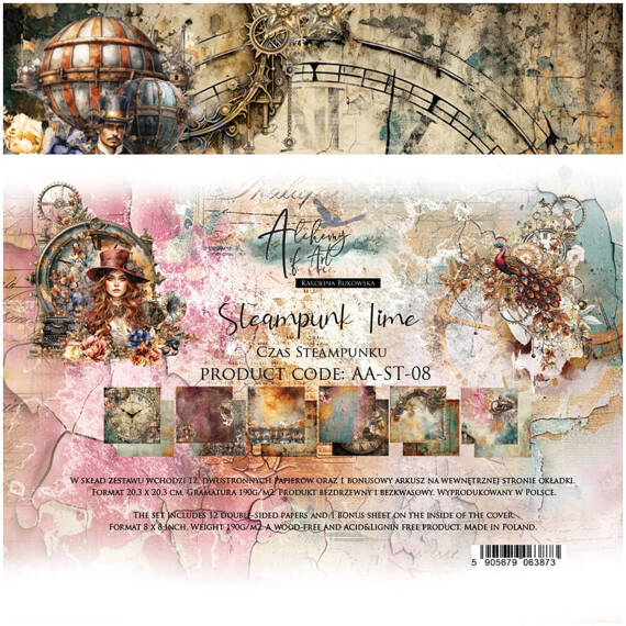 ALCHEMY OF ART Set 12Blatt 20x20cm doppelseitig Scrapbooking Papier, Steampunk Time