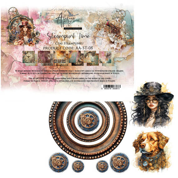 ALCHEMY OF ART Set 12Blatt 20x20cm doppelseitig Scrapbooking Papier, Steampunk Time