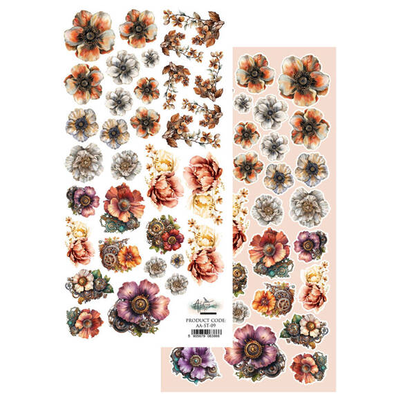 ART ALCHEMY 15x30cm doppelseitig Scrapbooking Papier 250g, Steampunk Time Flowers