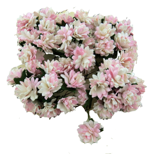 ASTERN 15mm 50Stk Scrapbooking Maulbeerpapier Blumen Flowers, weiß-rosa