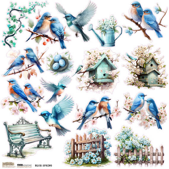 AUFKLEBER - ScrapLove - Blaue Frühlingsvögel
