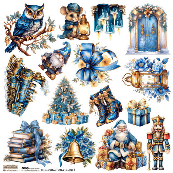 AUFKLEBER - ScrapLove - Christmas Gold Blue 1 - Weihnachten Gold Blau 1