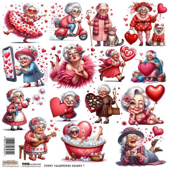 AUFKLEBER ScrapLove Dekor Stickers -  Funny Valentines Granny 1 - Lustige Valentins-Oma 1 Verrückte Omas