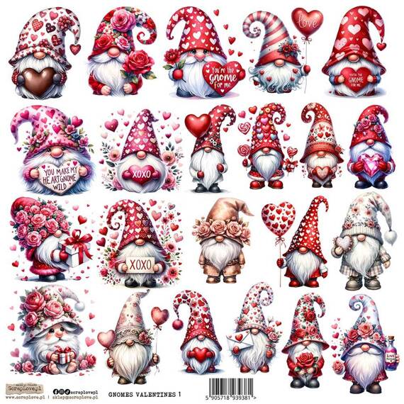 AUFKLEBER ScrapLove Dekor Stickers - Gnomes Valentines 1 verliebte Zwerge