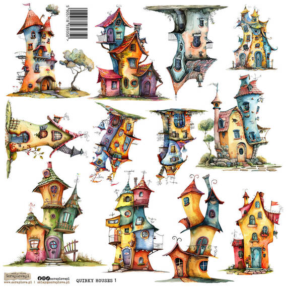 AUFKLEBER ScrapLove Dekor Stickers - Quirky Houses 1 Verrückte Häuser