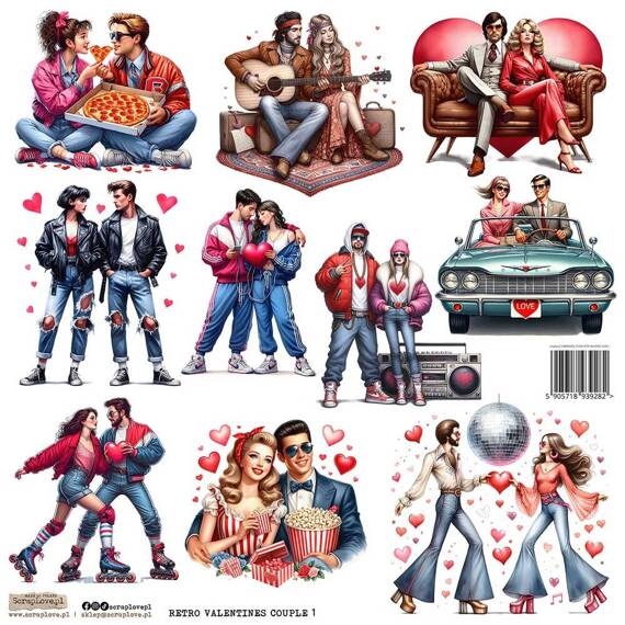 AUFKLEBER ScrapLove Dekor Stickers - Retro Valentines Couple 1 Paare in der Liebe