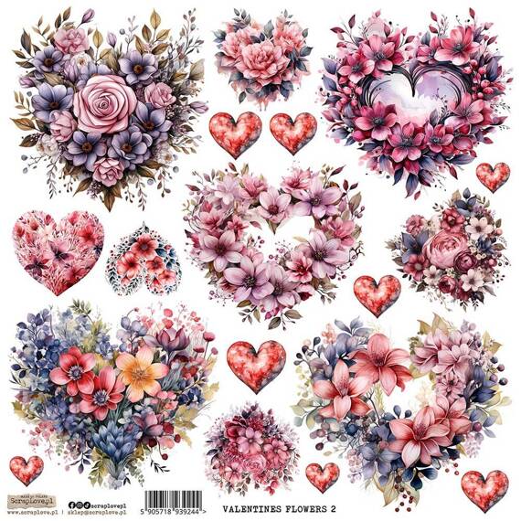 AUFKLEBER ScrapLove Dekor Stickers - Valentines Flower 2 - Valentinsblume 2 Blumenherzen