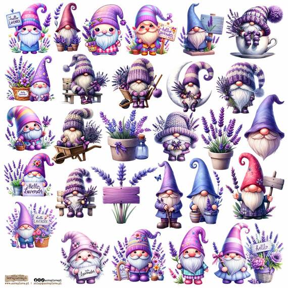 AUFKLEBER - ScrapLove - Gnomes Lavender - Zwerge Lavendel
