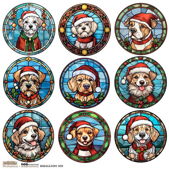 AUFKLEBER ScrapLove Medallion Dog 1 - Medaillon Hund 1 Weihnachten 